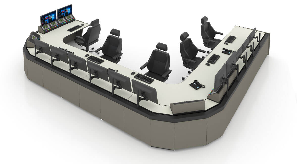 Стол диспетчера Атлант TERRA на пять рабочих мест, визуализация модели, вид сверху